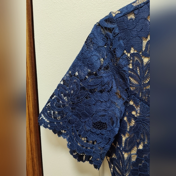 Alexia Admor Navy/Nude Short Sleeve Delora Dress Size 4 - Picture 2 of 9